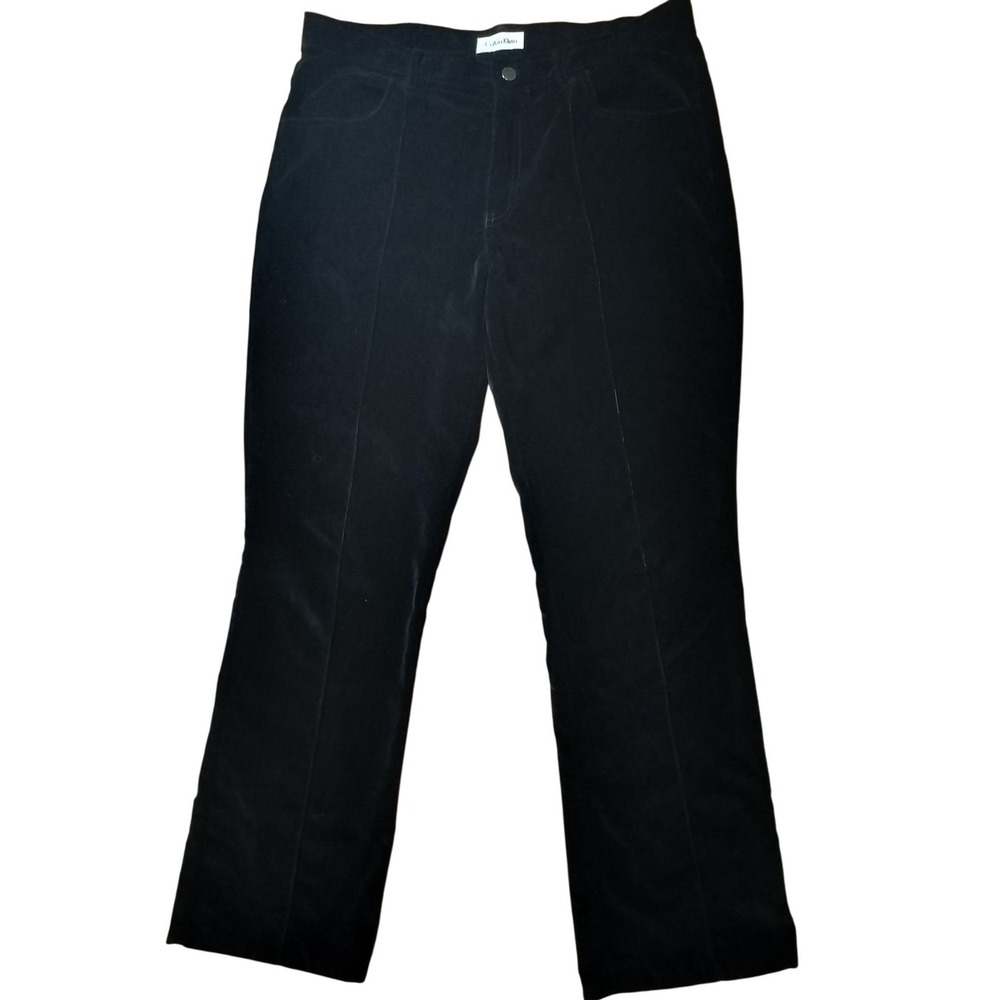 Calvin Klein Black Velour Straight Leg Front Seam Pants Women's Size 10